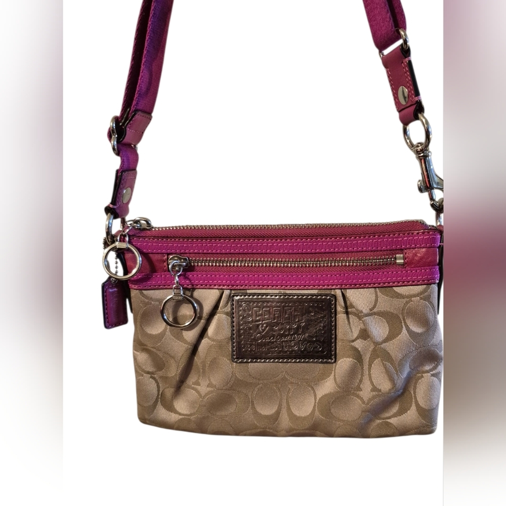 Coach Pink and Khaki Signature Crossbody Bag